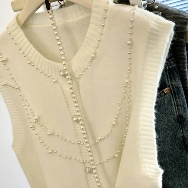 Spring Faion Los casual vest Zwaar verfraaid Vroege lente Zachte wind oulder Gebreid open vest Veelzijdige sle