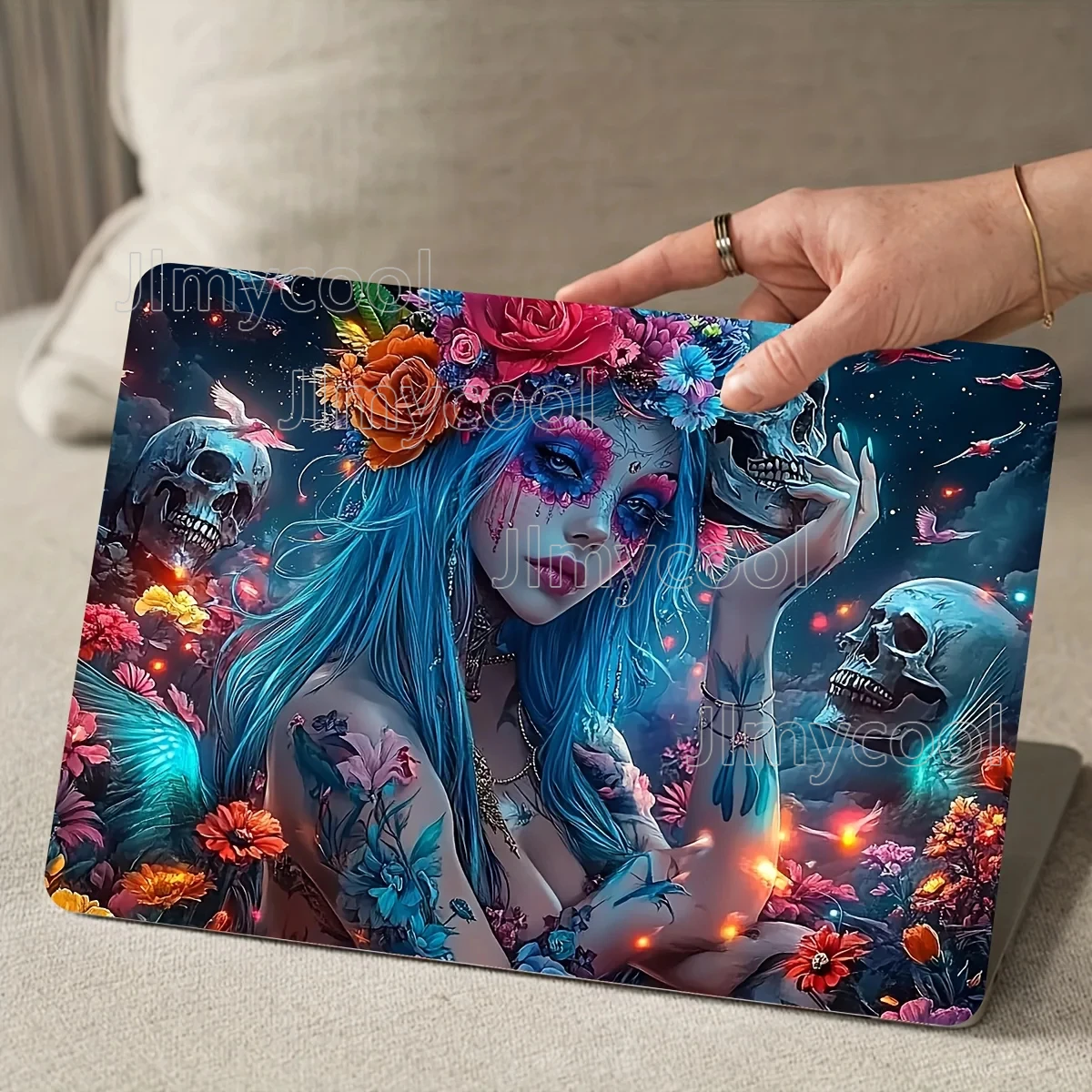 2 Pack Gothic Blue Beauty and Skull Vinyl Laptop Stickers  Waterproof Scratch Resistant Decal for Laptops Cars Helmets Motorcy