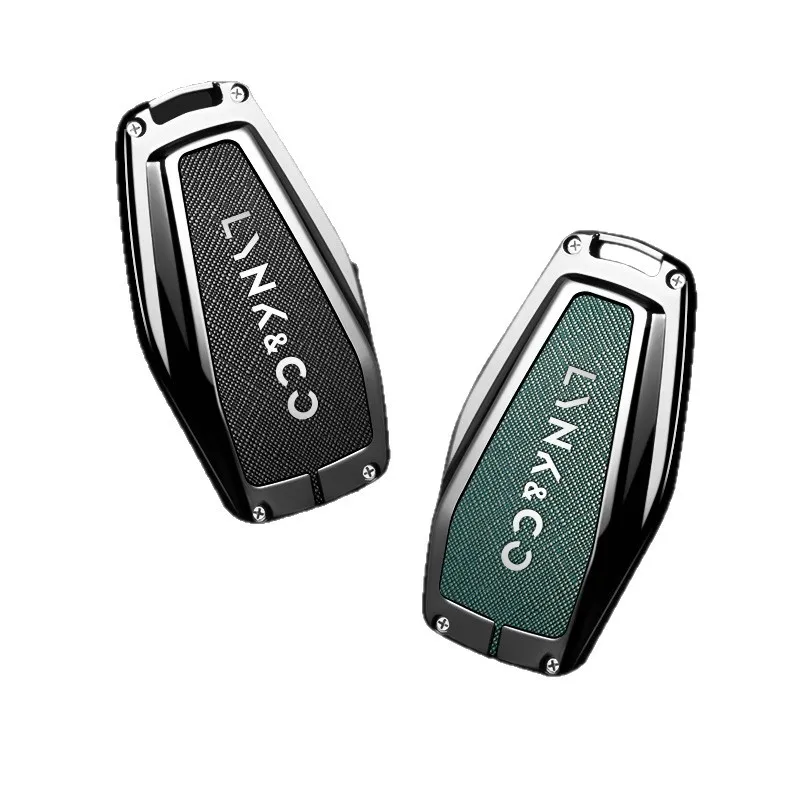 Zinc Alloy Key Fob Cover for 2023 Lynk & Co 01 PHEV/06/09, Heavy Duty Metal Full Coverage Protective Case Shell with Keychain