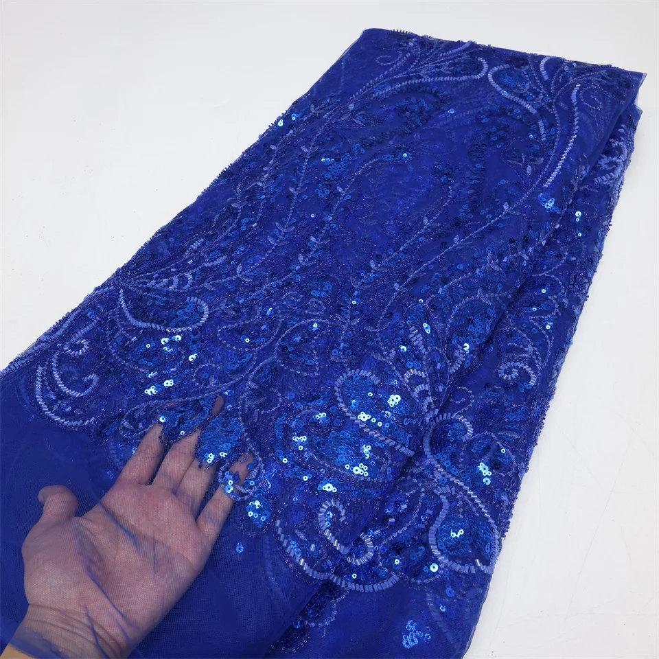 

PCG 2024 Latest French Sequins African Tulle Lace Fabric For Wedding High Quality Nigerian Bead Tube Embroidery Fabric LY2180