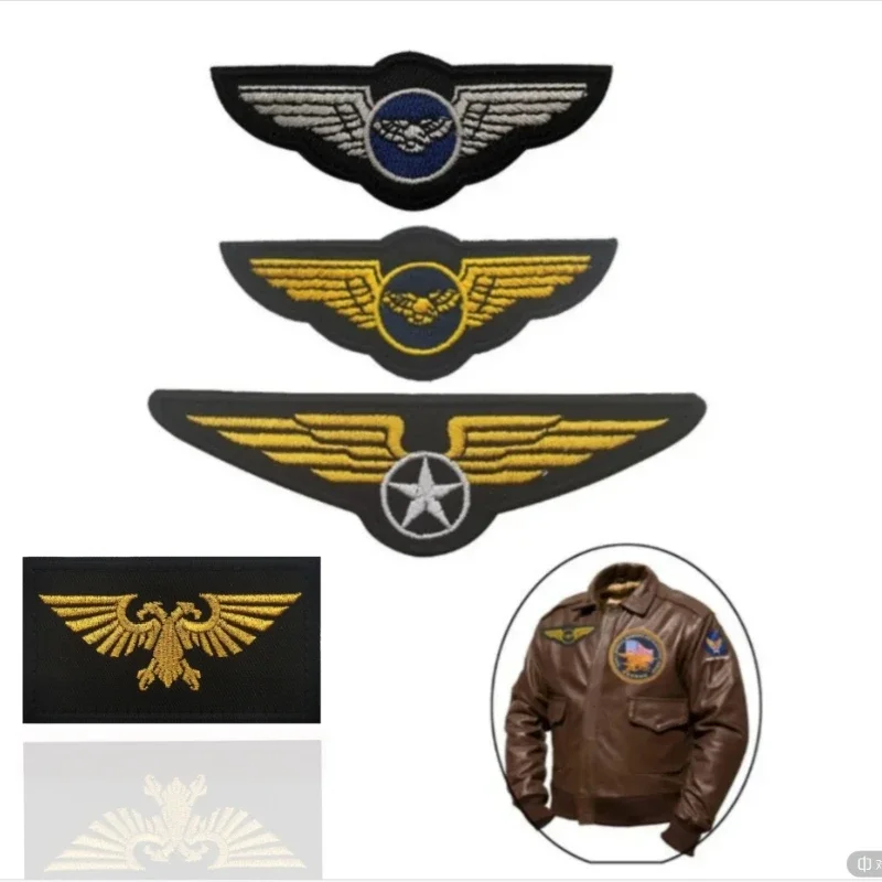 Pilot Aviation Patches Double Headed Eagle Morale Badge Armband Military Top Gun Embroidery Hook&loop Patch For Backpack Sticker