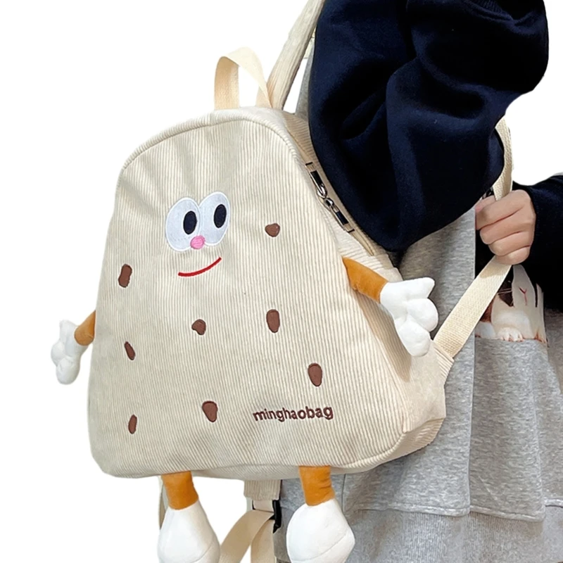 Милый вельветовый рюкзак с печеньем для девочек, школьная сумка с героями мультфильмов, стильная забавная сумка