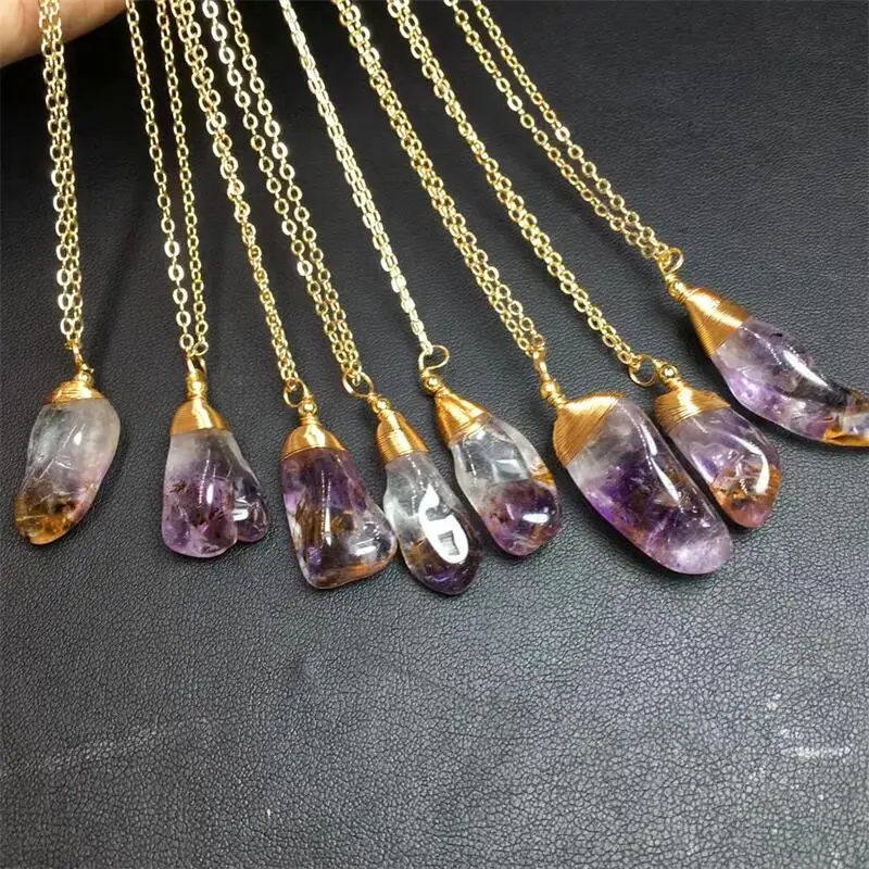 Natural Purple Cooper Wire Titanium Pendant Crystal Healing DIY Necklace Fashion Classic Women Jewelry Accessories Exquisite 1PC