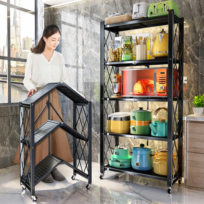 Installation-free folding kitchen shelves are multi-layered and multi-functional