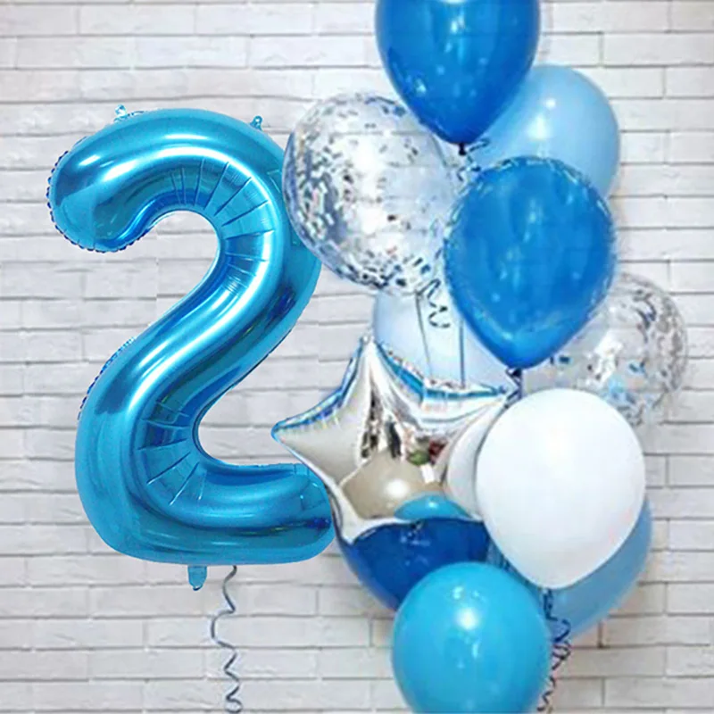 12pcs Blue 32inch Number Foil Latex Balloon Happy Birthday Party Decorations Kids Boy Baby 1 2 3 4 5 6 7 8 9 Year Old Supplies