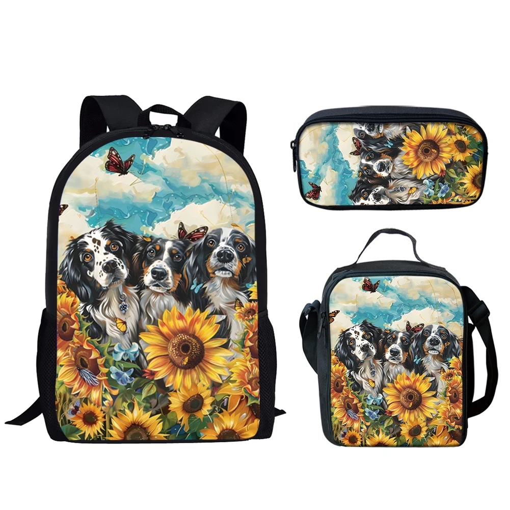 

Belidome Casual 3Pcs School Bags Sunflower Dog Print Lightweight Backpack for Teen Boys Girls Travel Bookbag Mochila Infantilf