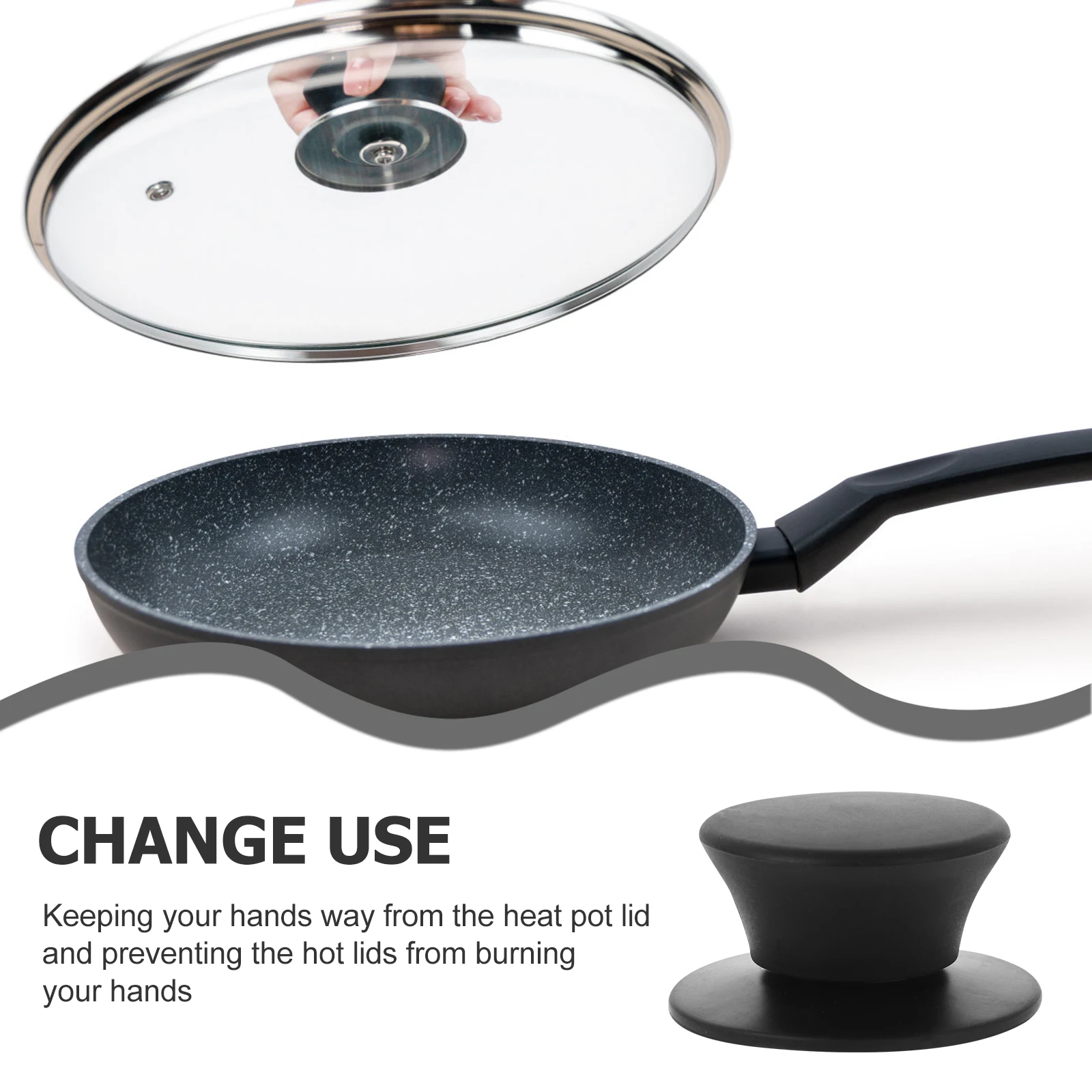 

Wear Resistant Silicone Pan Lid Handle Replaceable Small Pot Lid Knob Heat Resisting Kitchen Cookware Replacement Top Knob Black