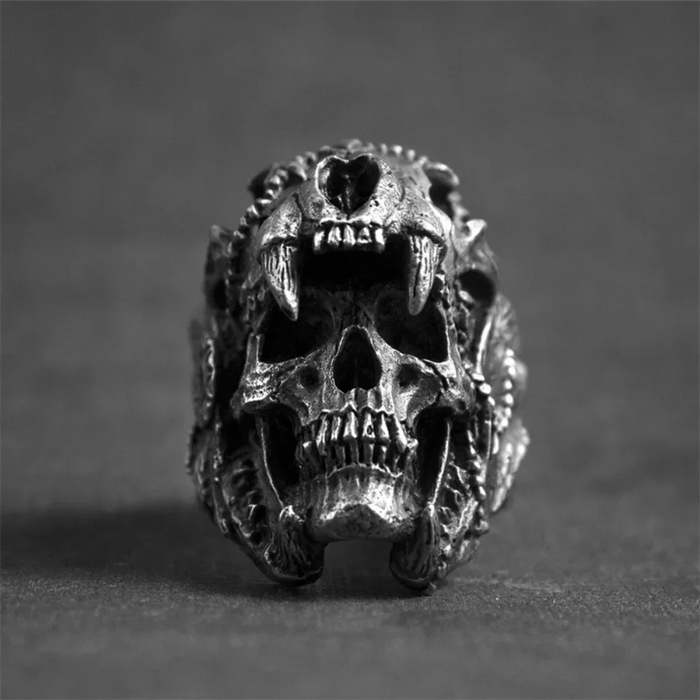 Retro Domineering Fashion Creative Trend Niche New Skull Ring Personalized Hip Hop Punk Men's Street Party Gift Ring Accessories
