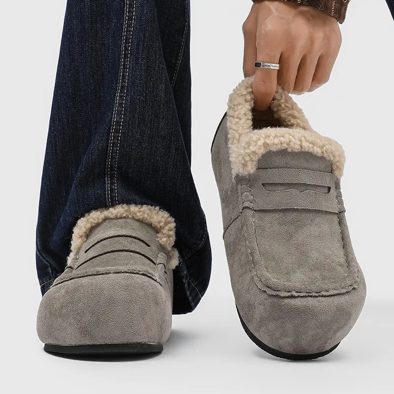 

Зимние меховые лоферы Мужская повседневная обувь Модная мужская обувь для вождения Мужские лоферы Мягкие замшевые плюшевые теплые мокасины без шнуровки на плоской подошве 38-46