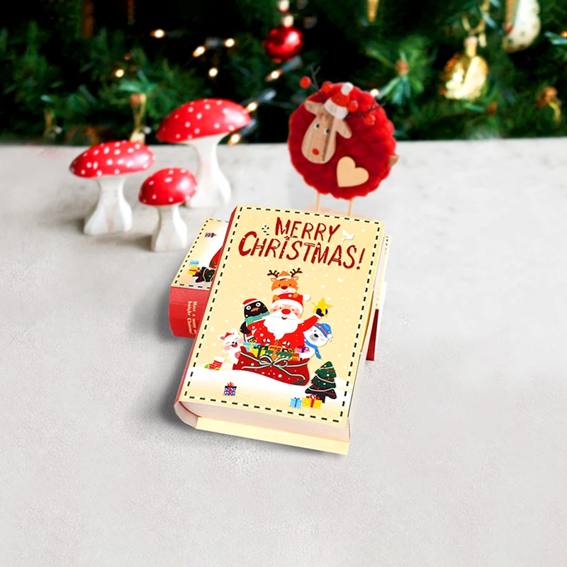 5pcs Christmas Book Shaped Candy Box Chocolates Cookie Packaging Box Magic Book Santa Claus Gift Wrapping Case Party Decor