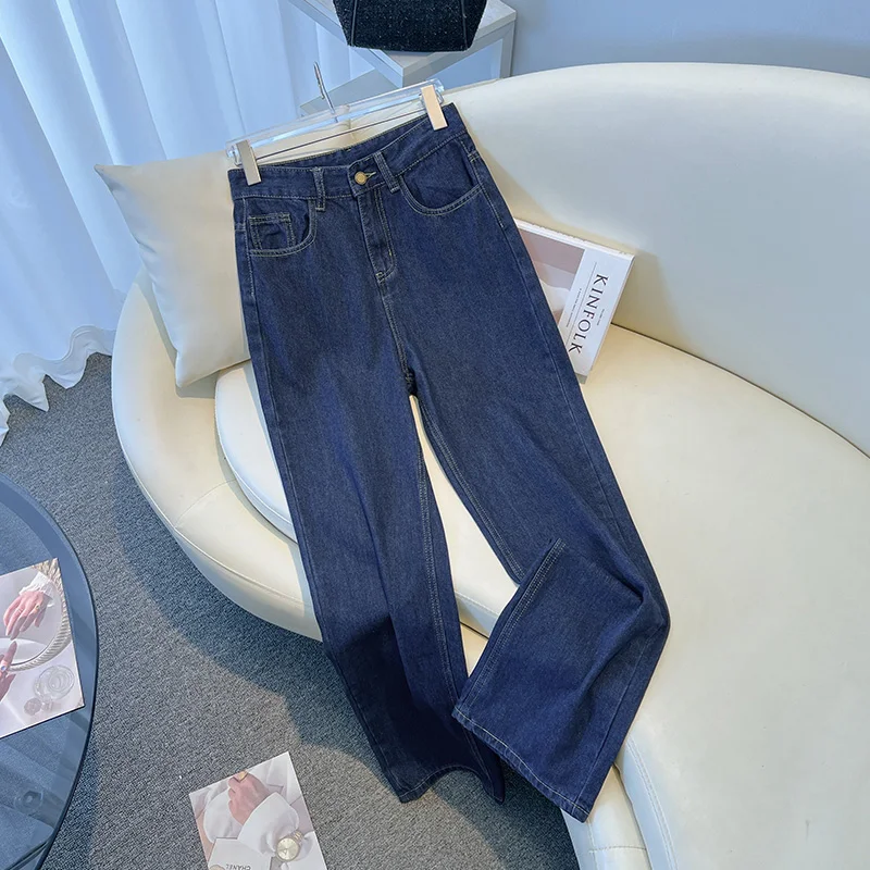 

2023 New Women's High Waist Jeans Fashion Spring Autumn Slim Straight Wide Leg Pants Retro Versatile Denim Trousers