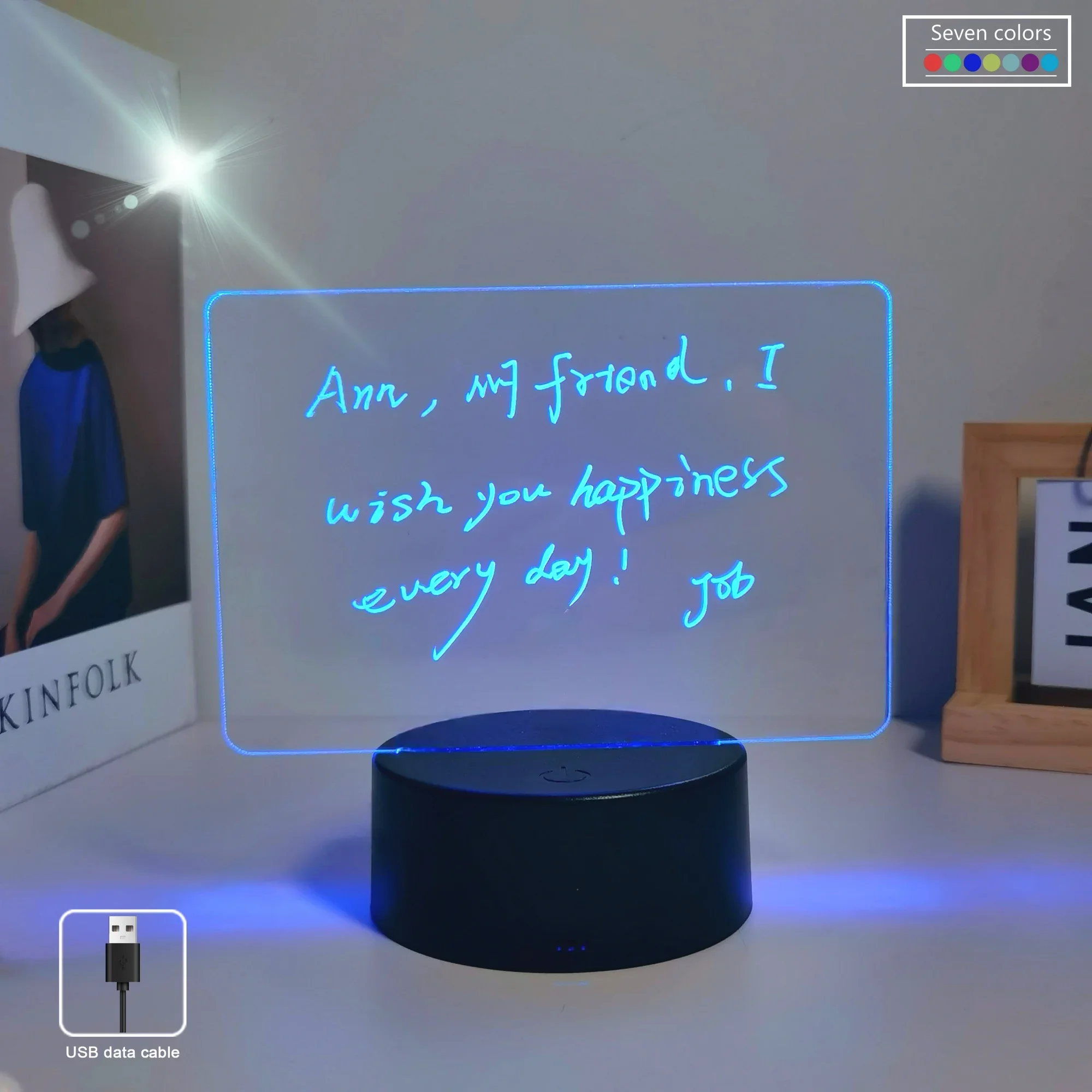 

1 rectangular DIY message board 3D nightlight, USB desk lamp with pen, warm light or 7-color decorative light (optional). Bunny