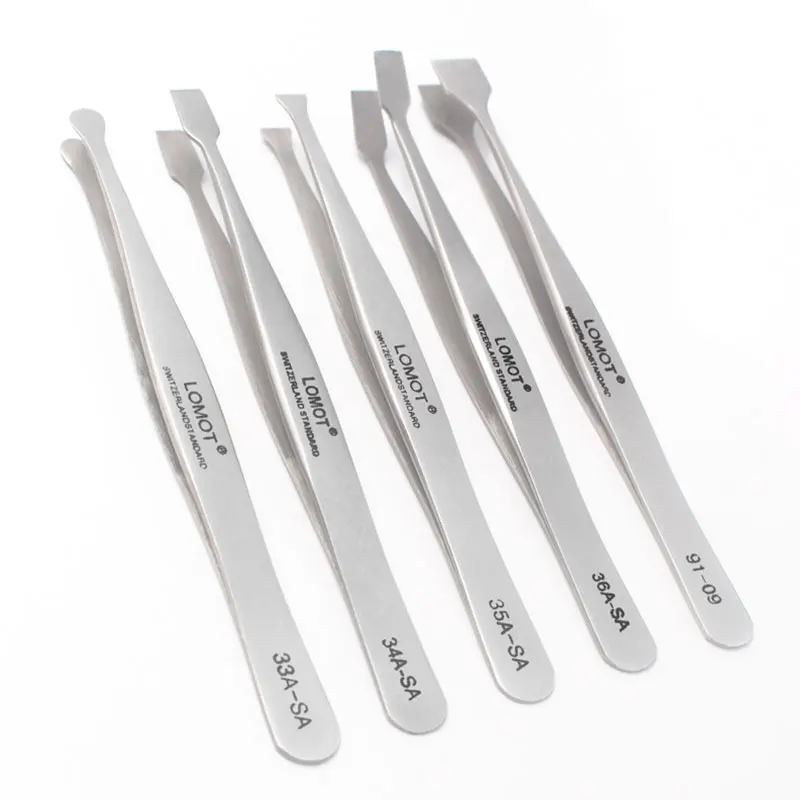 LOMOT stainless steel flat head tweezers, flat head tweezers, oblique shovel, round head, beard removal, eyebrow clip