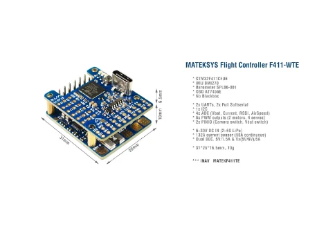 MATEK F411-WTE BMI270 Baro OSD Dual BEC 132A Current Senor 2-6S INAV Flight Controller for RC Airplane Fixed-Wing