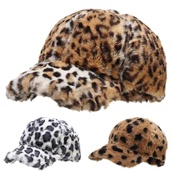 Plush Baseball Caps for Women Men Warm Leopard Printed Winter Hats Fashion Dot Adjustable Baseball Hat Outdoor Velvet Casual Cap