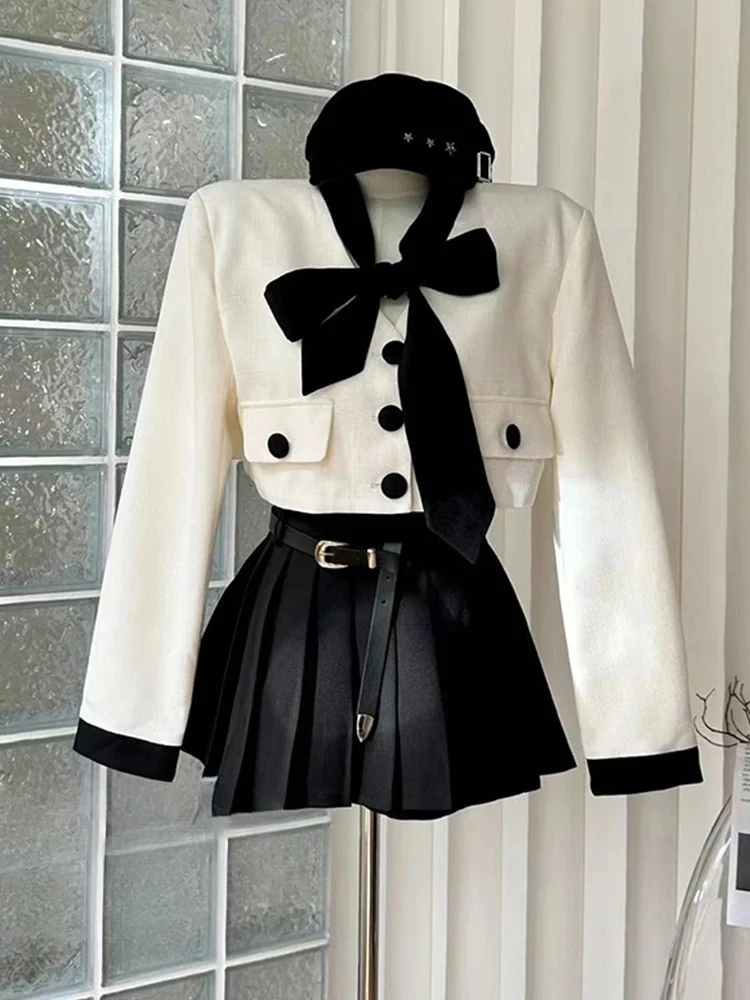 

Элегантный женский комплект в консервативном стиле, комплект из 2 предметов с v-образным вырезом, офисный женский роскошный укороченный топ + тонкие плиссированные юбки с запахом на бедрах и высокой талией