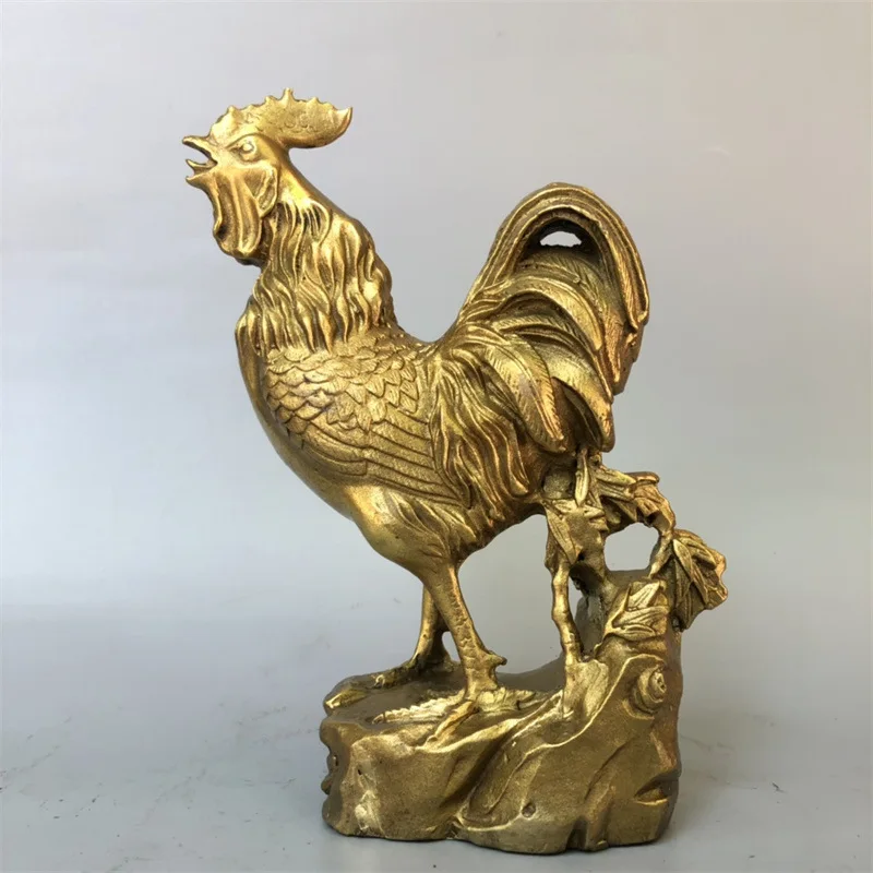 Large Brass Ornament, Golden , Zodiac Rooster, Ingot Chicken, Home Living Room Decorative Craft