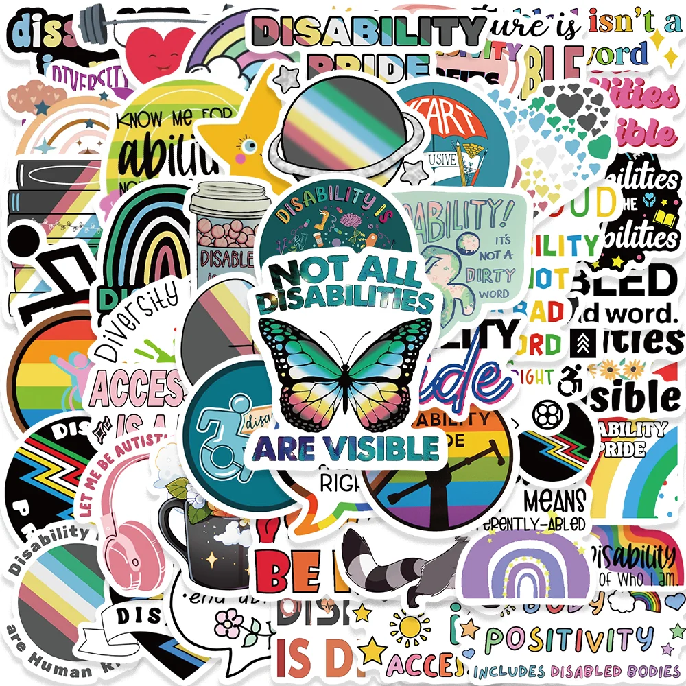 50pcs INS Style Disablity Pride Stickers Art Aesthetic Waterproof Vinyl Decoration Notebook Scarpbook Laptop Icebox Kids Decal