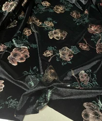 Spring, Autumn and Winter New Black Bottom Dark Green Flower Stretch Bronzing Pleuche Cloth Cheongsam Dress Pants Clothes Fabric