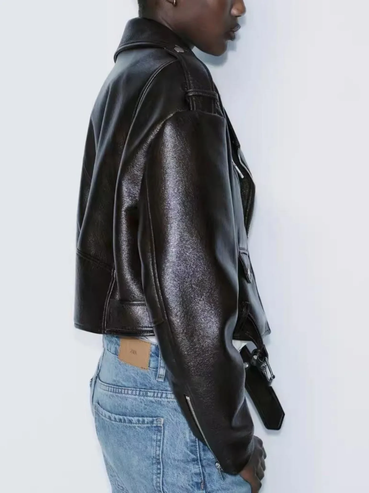 봄 가을 신상 여성 패션 PU 가죽 바이커 스타일 긴 소매 재킷 코트 스트리트 스타일 루즈 핏 지퍼 클로저