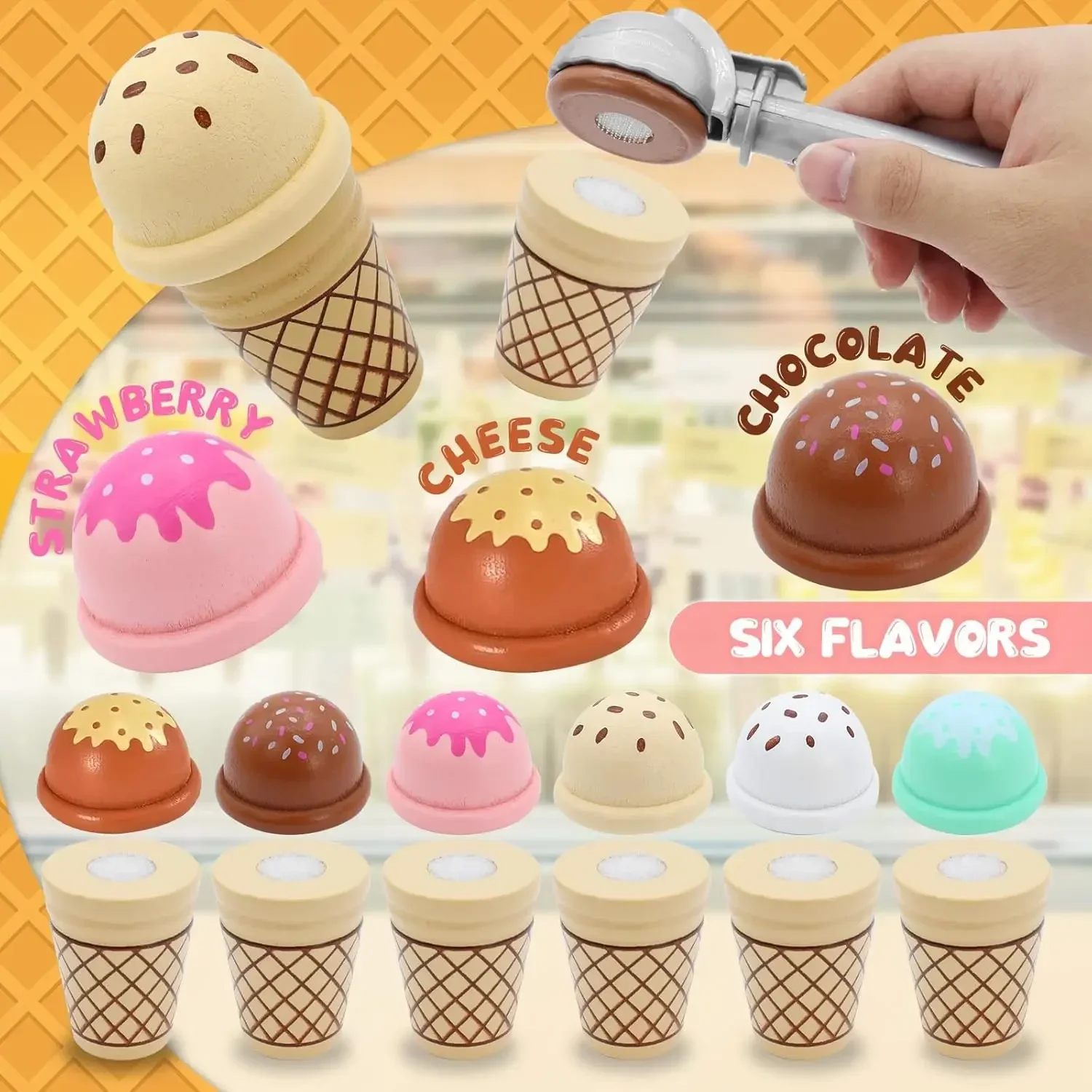 Set da gioco per contatore di gelato per bambini Montessori Fai finta di giocare con giocattoli alimentari Accessori da cucina con moneta Gioco di ruolo per bambini Ragazze Ragazzi