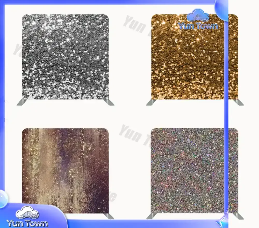 for Silver Fabric 8ft Aluminum Tube Bracket Tension Fabric Pillowcase Cover Photo Booth Background Custom Logo Sequins