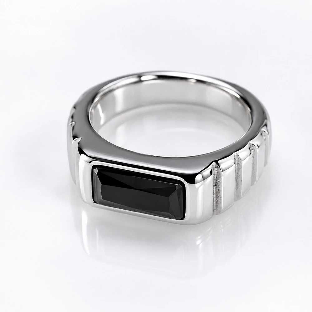 Vintage Luxus Smaragdgrüner Edelsteinring für Herren, Edelstahl, breites Band, rechteckiger Ring, Retro-Streifendesign, Statement-Schmuck – Detail 11