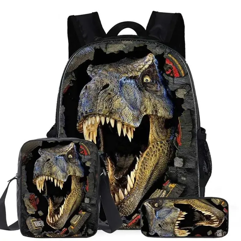 3D Print Dinosaur School Bags, Laptop Backpack, Backpack, Tilt Shoulder Bag, Pencil Case, Harajuku, Popular, 3pcs per set