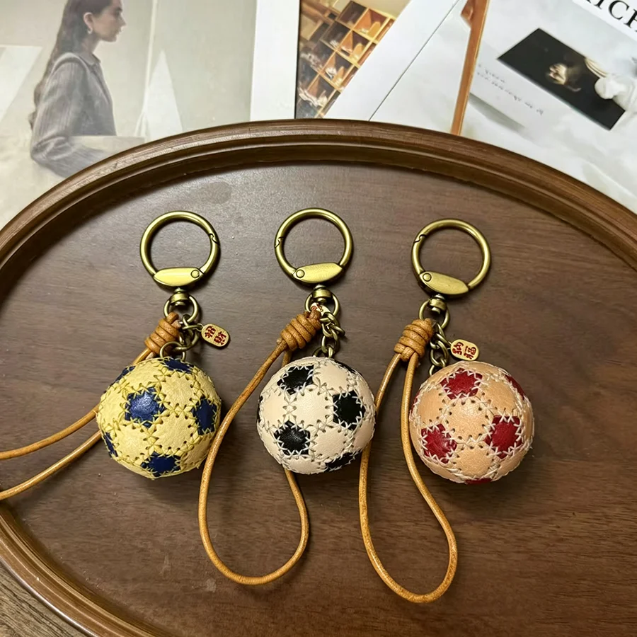 Top Layer Cowhide Football Keychain Fashionable Sports Gift Creative Leather Bag Charm Festive Supplies Bag Pendant