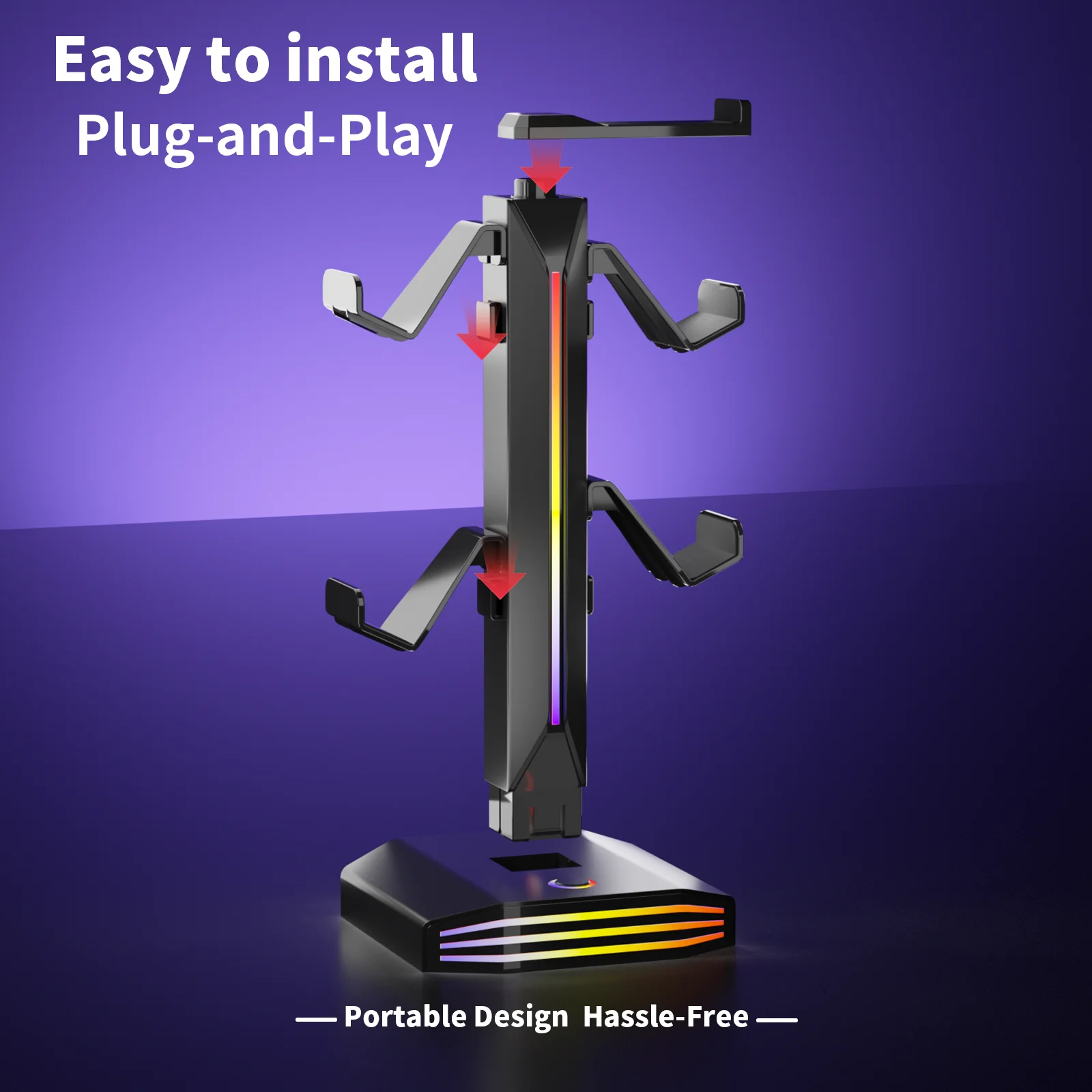 REMANK RGB Universal Game Controller Stand For PS5 PS4 Xbox Switch 2 With USB Multiple Light Modes Headphone Stand Bracket Hook view 6