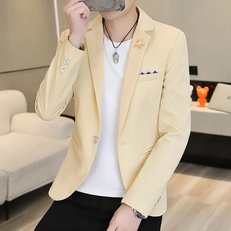 The new autumn men's mini suit is fashionable, trendy, slimming, cool and high-end Korean-style top and suit jacket