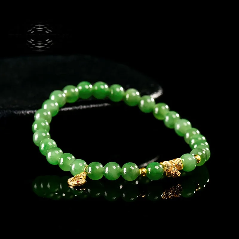 

TIMESWIND for Gift Natural Jade Green Beaded S925 Bow Gourd Women Bracelet with Certificate