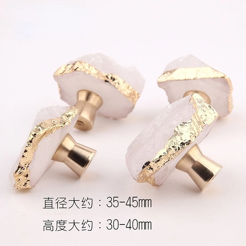 Light Luxury Natural White Crystal Brass Handle Drawer Cabinet Wardrobe Sliding Furniture Knob Fire Paint Stamp Drawer Handles
