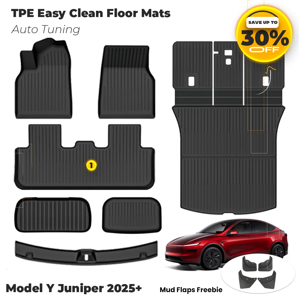 

For Tesla Model Y Juniper 2025+ Easy Clean Floor Mats Waterproof Non-Slip TPE Mats Full Coverage Protection for Mud/Snow/Spills