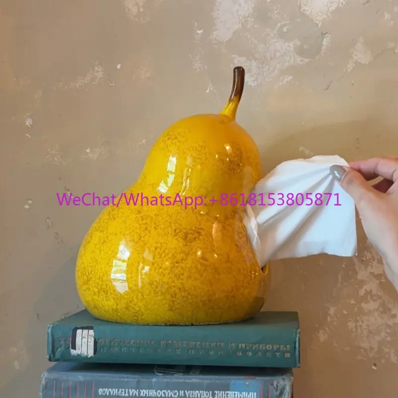 Creative ceramic pear shape tissue box, living room coffee table storage box, pumping carton
