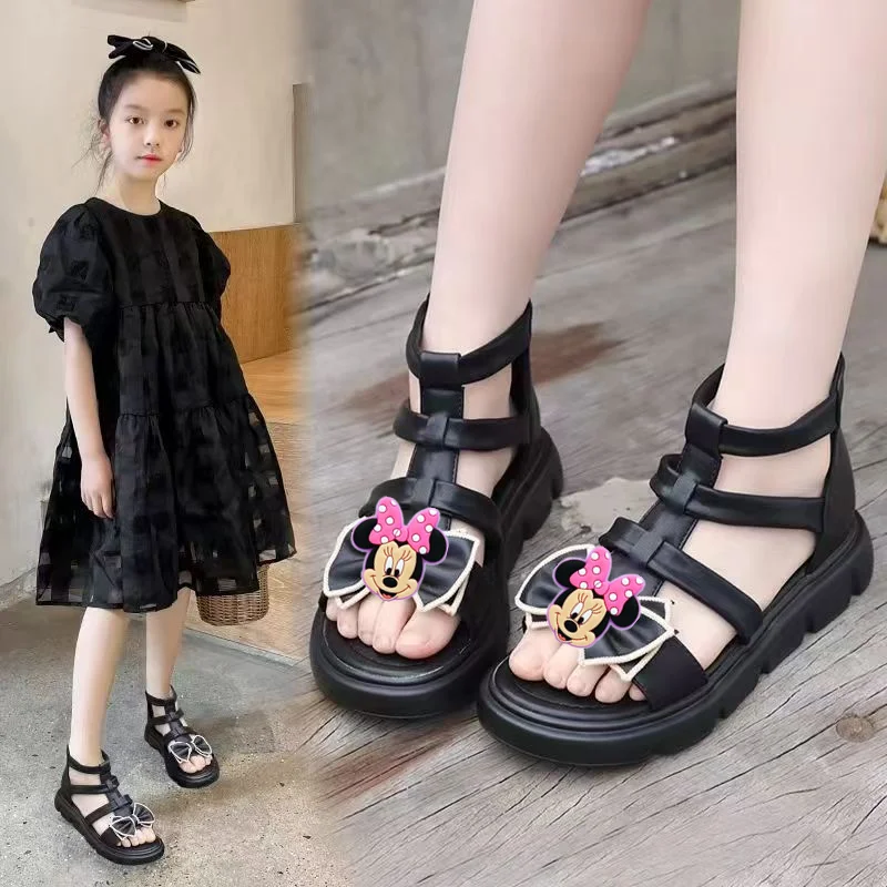 

Disney Summer New Princess Bow Beach Shoes Girls Slippers Mickey Mouse children minnie girl cartoon cute Sandals