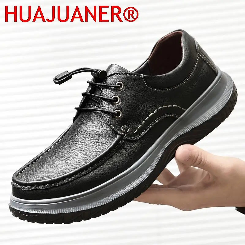 

Shoes Men Luxury Black Genuine Leather Man Shoes Platform cow Leather Designer Casual Shoes High Quality Outdoor Men's Sneakers