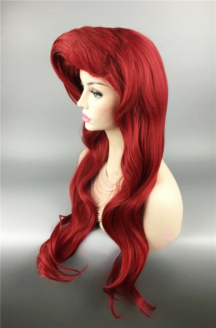 70cm Wig merah duyung kecil tubuh rambut palsu bergelombang sintetis Wig Cosplay putri Ariel Wig peran bermain kostum