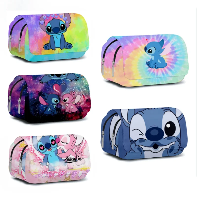 Stitch Pen Bag Stationery Box Cartoon Large Capacity Pencil Case Cute Anime Fully Printed Flap Bags Student School Bag