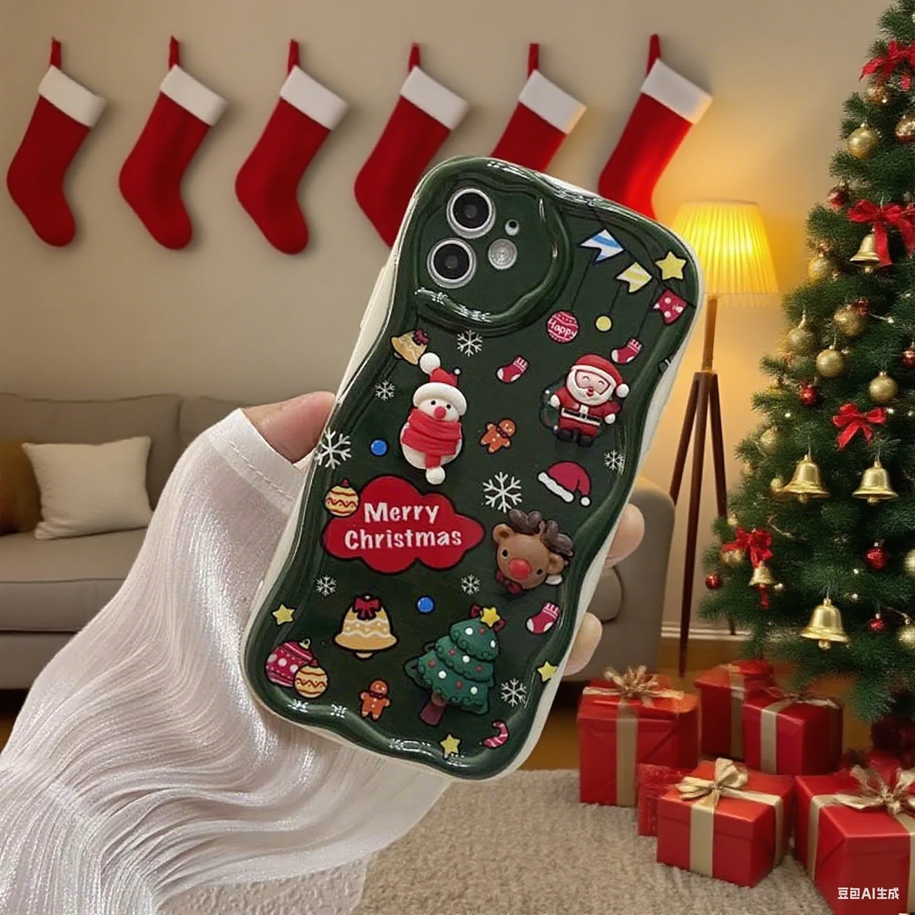 3D Christmas Tree Santa Claus Elk Chain Case For IPhone 17 Pro Air Max 16 Pro 15 14 13 12 11 Pro Max Plus 16e Cover Silicone