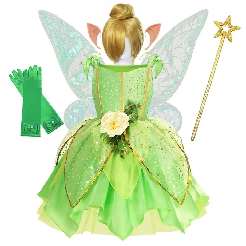 Fancy girls flower fairy dress up kids princess dress wings Halloween princess costume elghome party Tinker Bell Tinkerbell dres