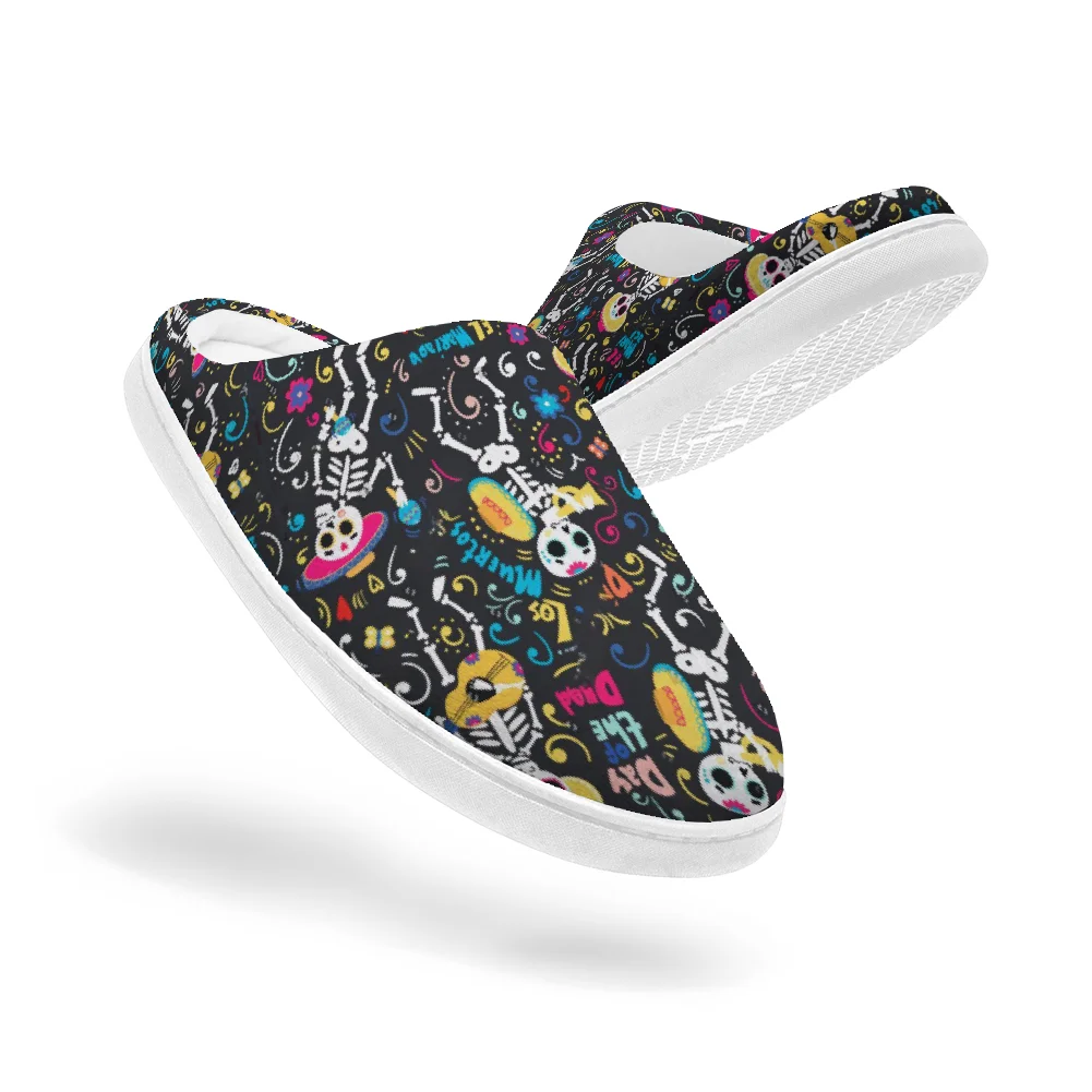 

Skull music printed cotton slippers plush casual warm slippers winter home cotton slippers