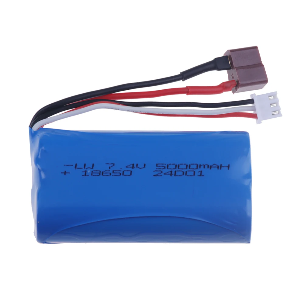 Upgrade 7.4 V 18650 5000 MAH Batterij voor Wltoys 10428/12428/12423/Q46 RC Auto Onderdelen met lader 7.4 V T plug voor Power auto