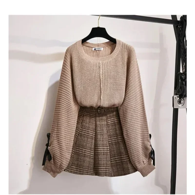 

Women 2 Piece Set Knitted Tops and Skirt Set Korean Style Student Casual Two Piece Outfits Fall Winter Set Clothing 2024 N562