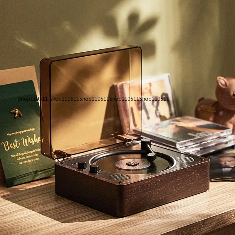 آلة تشغيل ألبوم الأقراص المضغوطة الرجعية، صوت بلوتوث، مكبر صوت متكامل، سجل قرصي، هدية عيد ميلاد #6