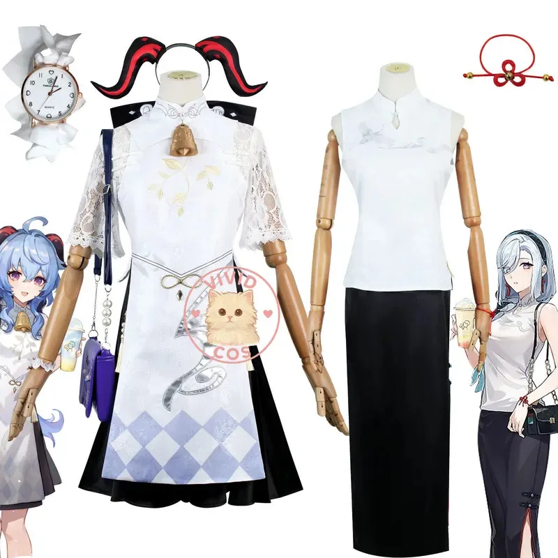 

Popular Game Genshin Impact Cosplay Costume Anime Ganyu and Shenhe for Women Comic Con Halloween Party Outfit;2,c'4,h.