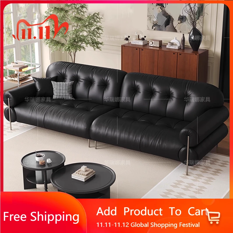 

Elegant Minimalist Living Room Sofa Genuine Leather Comfortable Puff Living Room Sofa Relaxing Replica Muebles Lounge Furniture