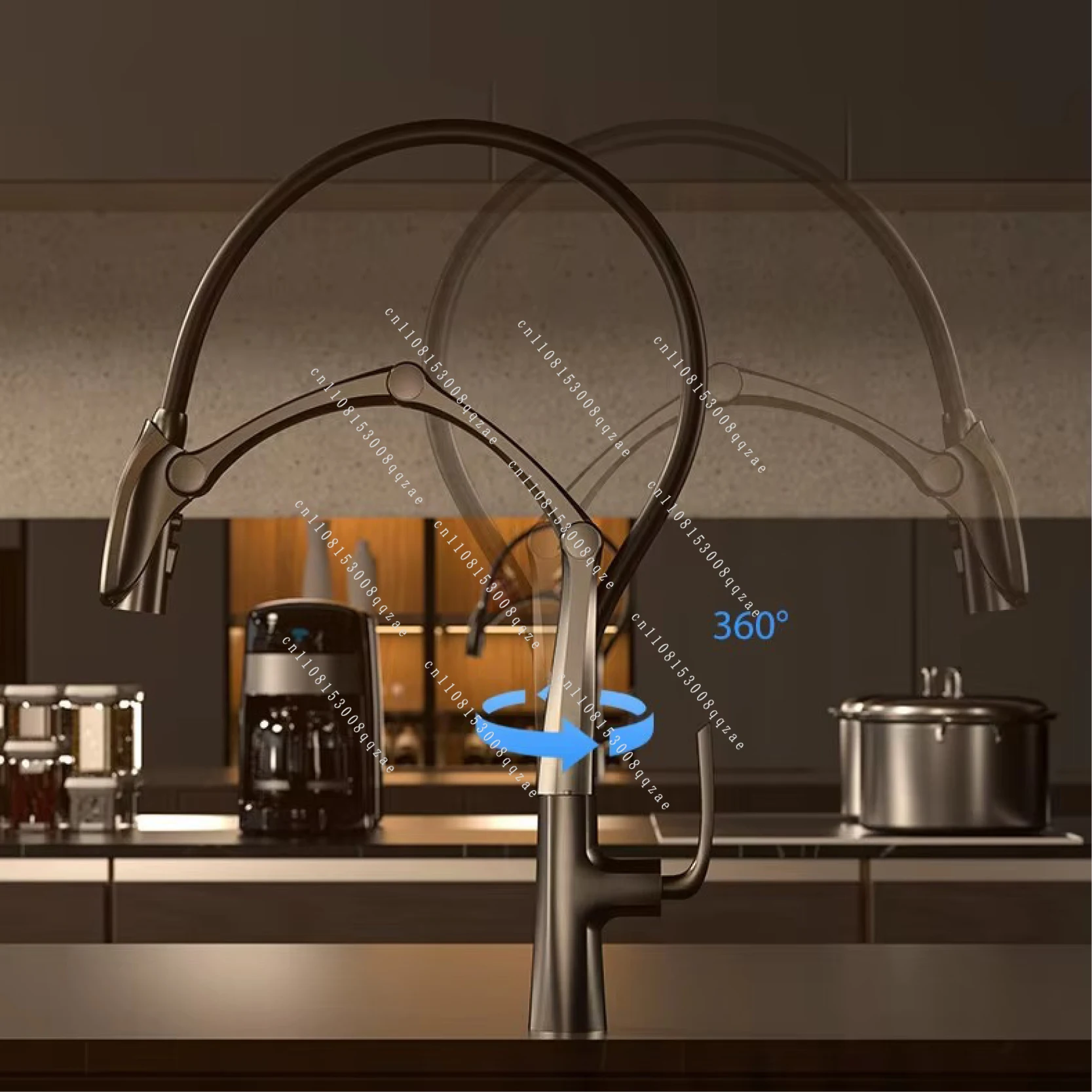 Gunmetal Brass Kitchen Faucet with LED Display,Sensor&Pull-Out 3-Function Spray,Touchless High Pressure Water-Saving Tap