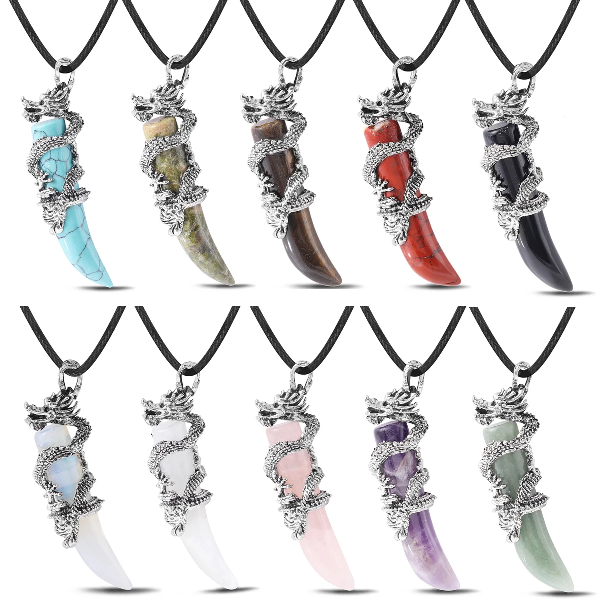 

Natural Stone Crescent Moon Pendant Necklace, Obsidian Rose Stone Dragon Amulet Pendant Jewelry Necklace Holiday Gift