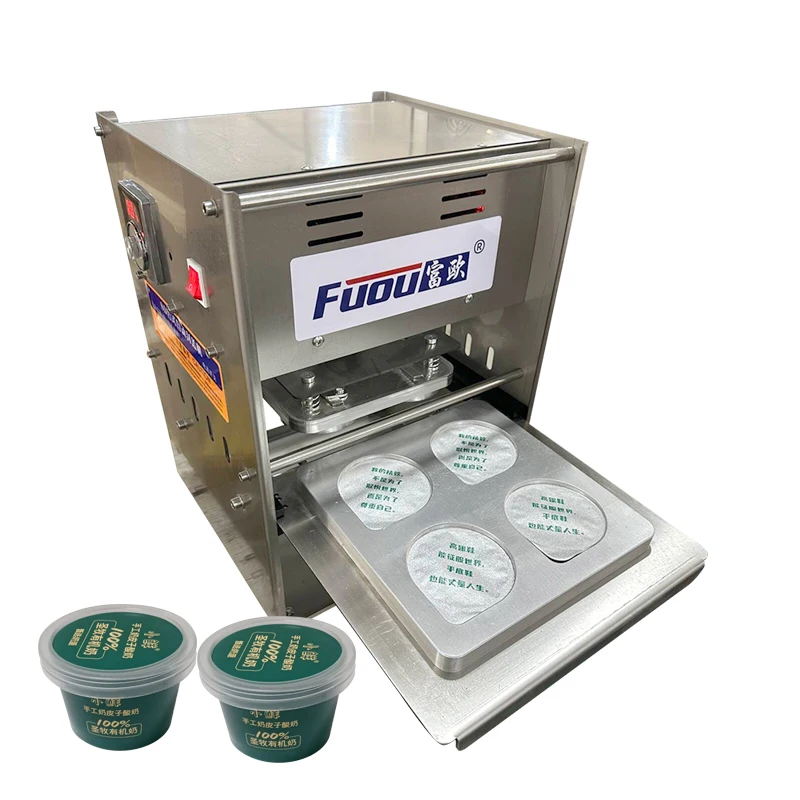 

Seal 4 Cups At A Time Semi-automatic Yogurt Cup Sealing Machine Milk Cup Wrapping Machinery For Yogurt Leben
